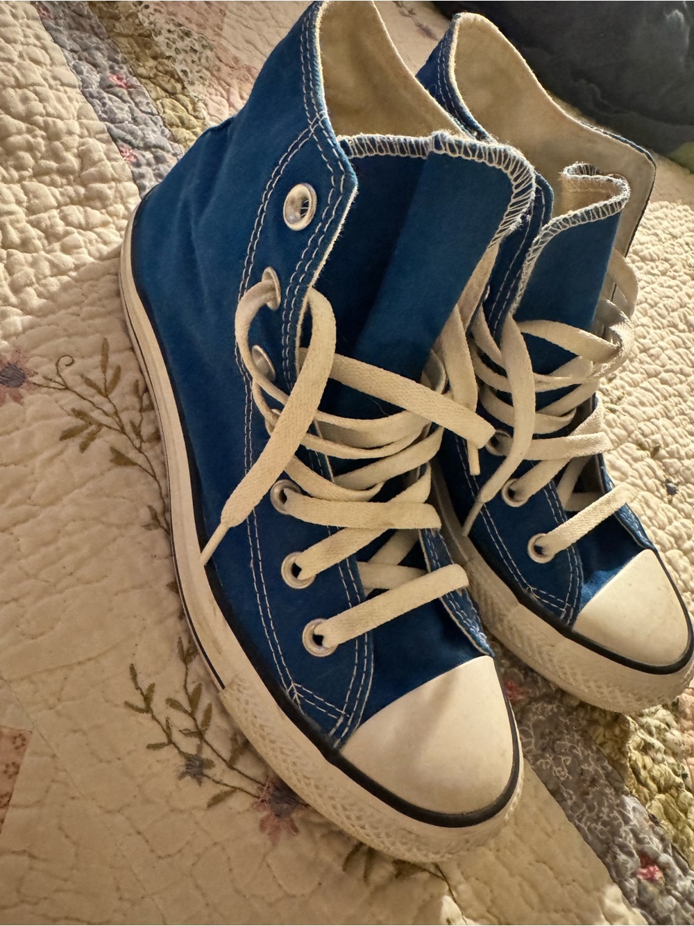 Kids Blue High-Top Canvas Sneakers with White Laces